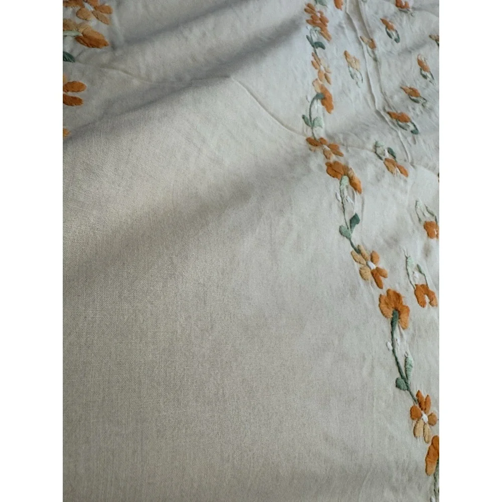 Vintage Handmade Embroidered Cotton Bedspread Coverlet 81.5x92 w/ 2 Pillowcases
